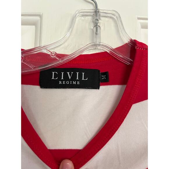 Civil Regime Men's Red White Embroidered Snake And Flower Stripes T-Shirt Size M - Picture 3 of 4